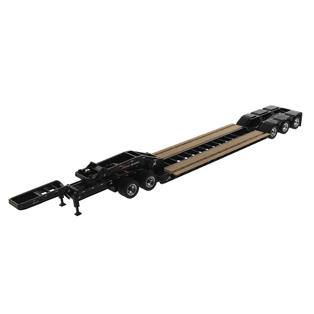 Model of a 53' XL Specialized Trailers XL 120 Low-Profile HDG Lowboy Trailer with 2 Boosters and Jeep (Black) on a White Background