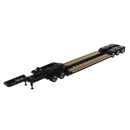 Model of a 53' XL Specialized Trailers XL 120 Low-Profile HDG Lowboy Trailer with 2 Boosters and Jeep (Black) on a White Background