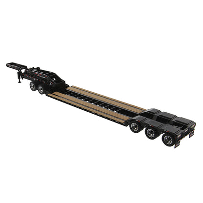 Model of a 53' XL Specialized Trailers XL 120 Low-Profile HDG Lowboy Trailer with 2 Boosters and Jeep (Black) on a White Background