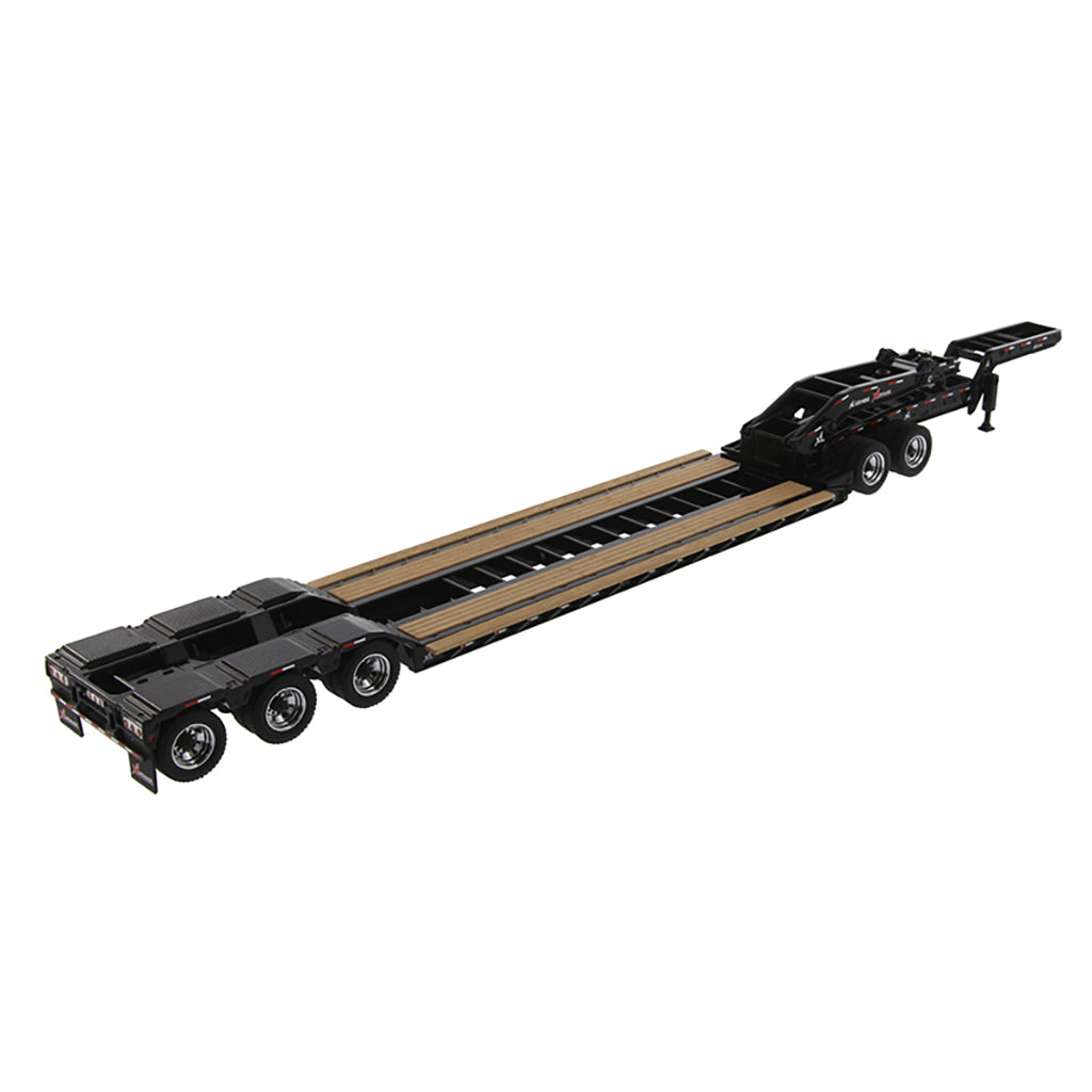 Model of a 53' XL Specialized Trailers XL 120 Low-Profile HDG Lowboy Trailer with 2 Boosters and Jeep (Black) on a White Background
