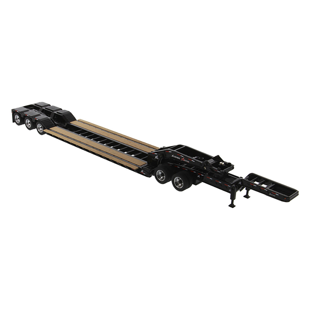 Model of a 53' XL Specialized Trailers XL 120 Low-Profile HDG Lowboy Trailer with 2 Boosters and Jeep (Black) on a White Background