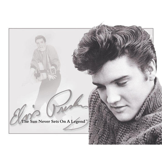 Black and white portrait of a famous musician with signature and text on a white background