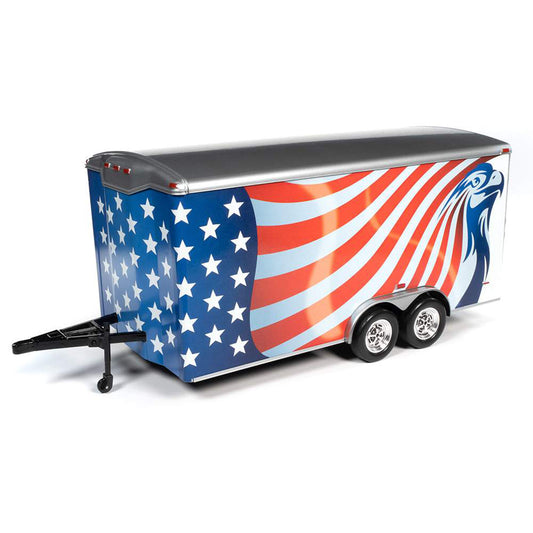 1:18 Scale Bumper Pull Enclosed Trailer (Red/White/Blue)