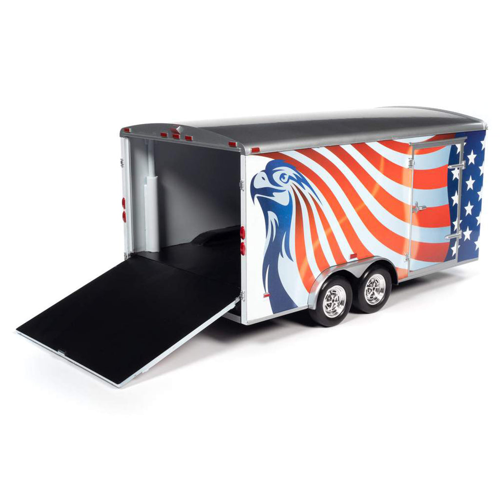 1:18 Scale Bumper Pull Enclosed Trailer (Red/White/Blue)