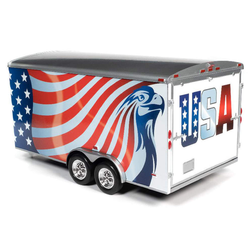 1:18 Scale Bumper Pull Enclosed Trailer (Red/White/Blue)