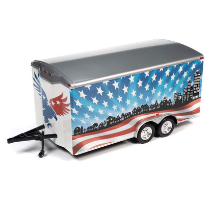 1:18 Scale Bumper Pull Enclosed Trailer "Brave & Bold" (Red/White/Blue)