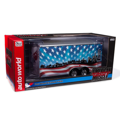 1:18 Scale Bumper Pull Enclosed Trailer "Brave & Bold" (Red/White/Blue)