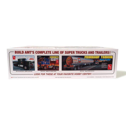 Model truck kit packaging with images of trucks and text on a white background