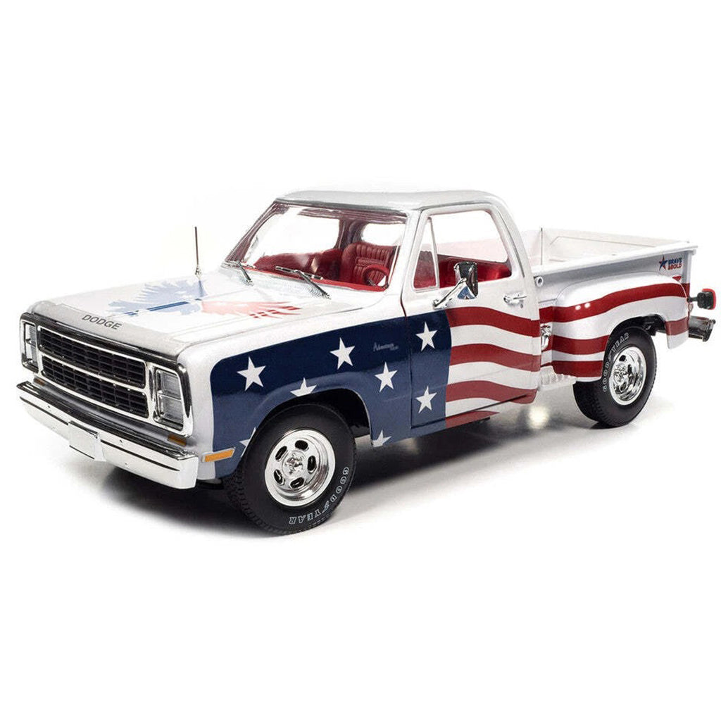 Model truck with American flag design on a white background