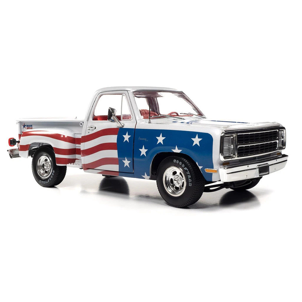 Model truck with American flag design on a white background