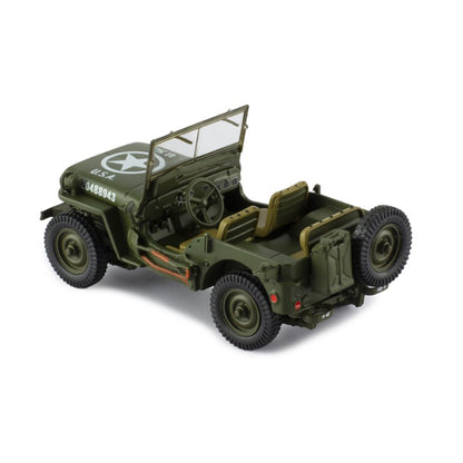 Model of a green military jeep on a white background