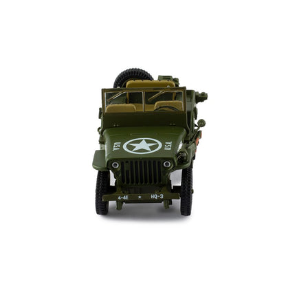 Model of a green military vehicle with a star emblem on a white background