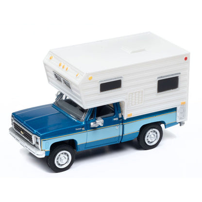 1977 Chevrolet Cheyenne C-20 Fleetside Pickup Truck w/Slide-In Camper (Light Blue Poly/Light Blue/White)