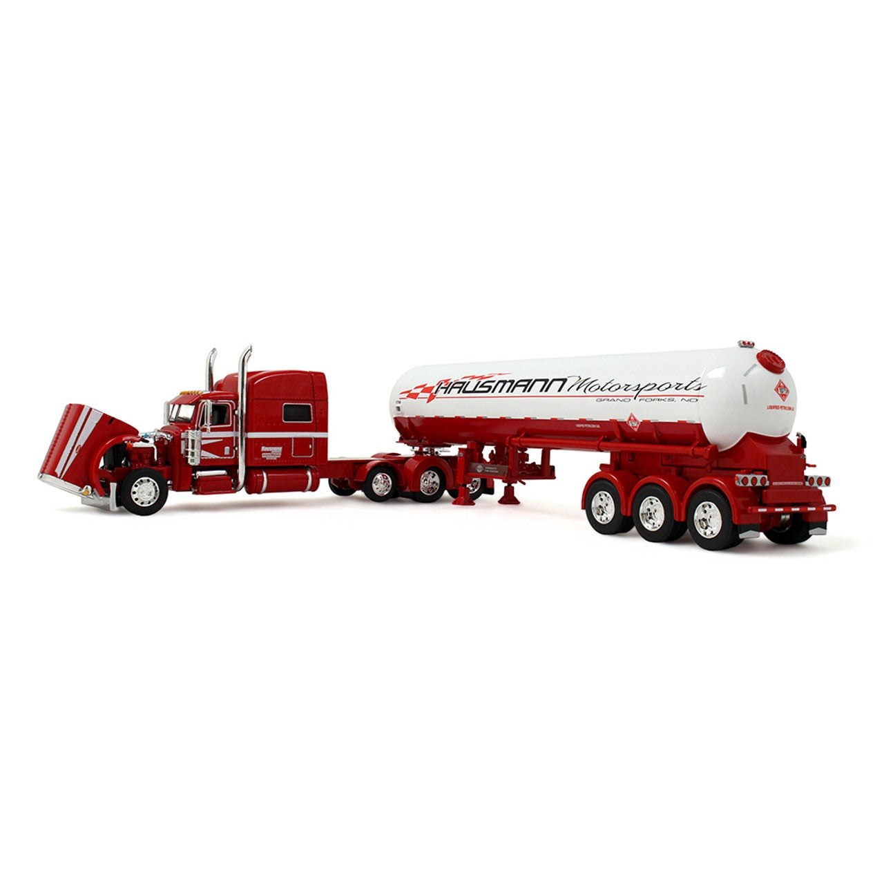 Peterbilt 389 Tri-Axle w/Mississippi Liquefied Petroleum Tri-Axle Tanker Trailer "Hausmann Motorsport" (Red/White)