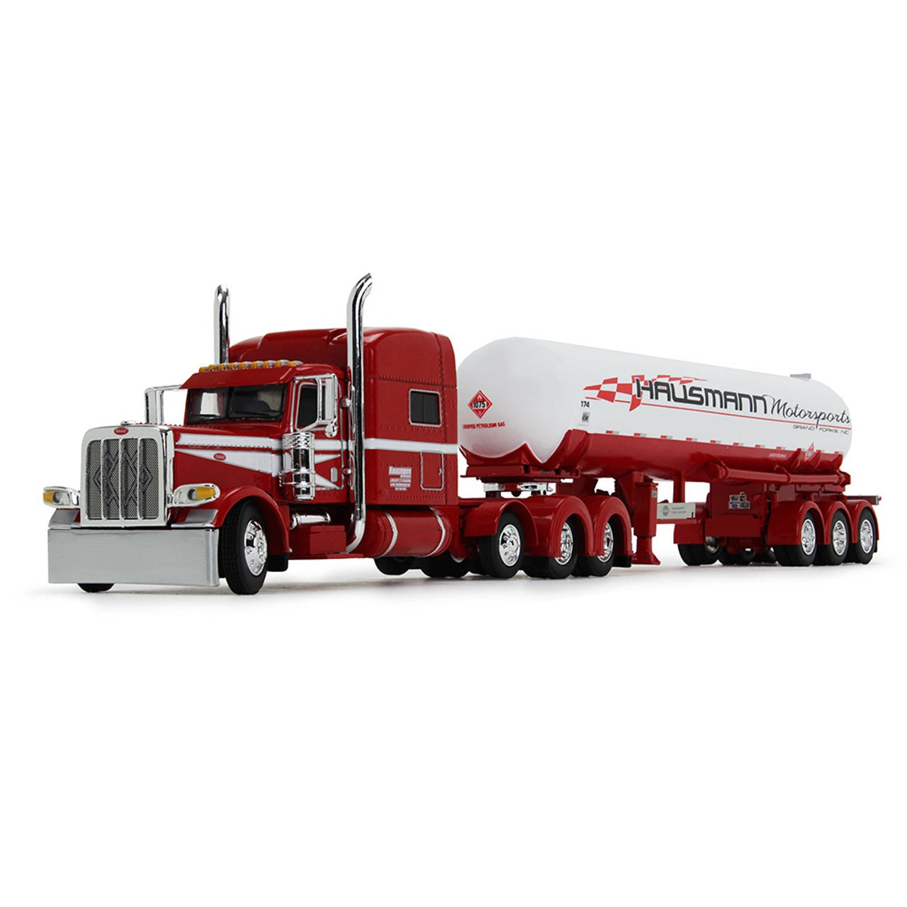 Peterbilt 389 Tri-Axle w/Mississippi Liquefied Petroleum Tri-Axle Tanker Trailer "Hausmann Motorsport" (Red/White)