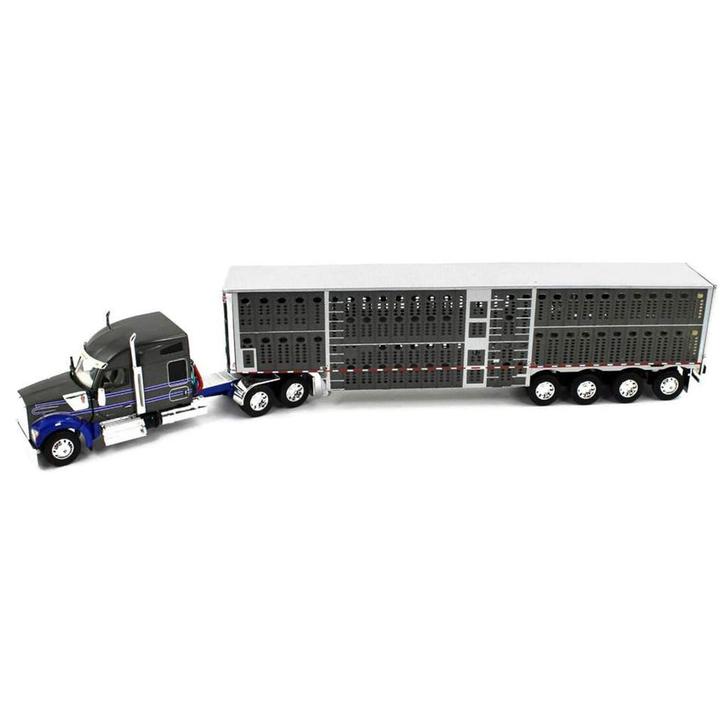 Kenworth W990 w/53' WIlson Silverstar Quad-Axle Livestock Trailer (Gun Metal Gray/Blue)