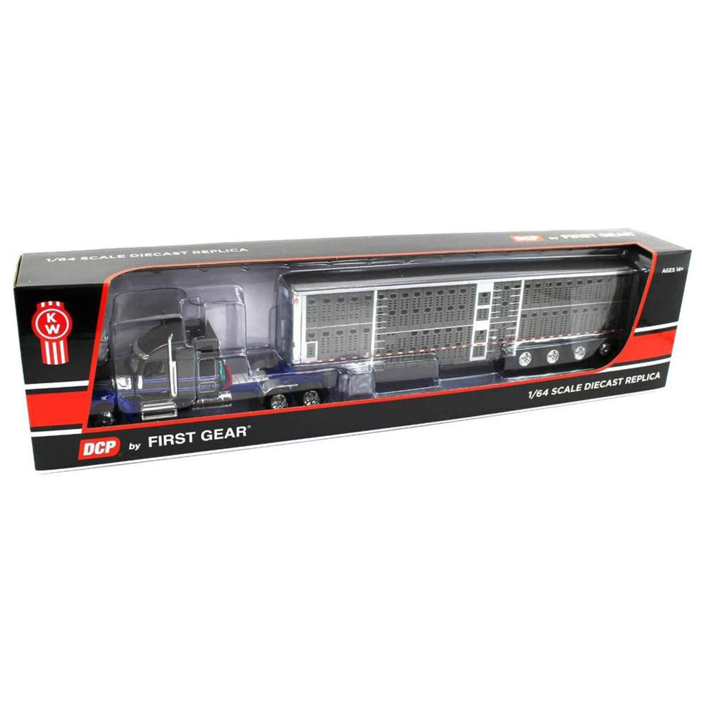 Kenworth W990 w/53' WIlson Silverstar Quad-Axle Livestock Trailer (Gun Metal Gray/Blue)