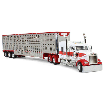Kenworth W900L w/53' Wilson Silverstar Tri-Axle Livestock Trailer (Red/White)