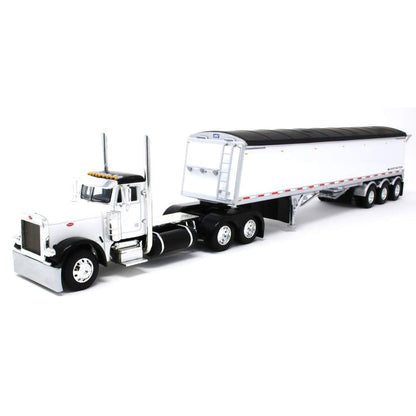 Peterbilt 379 Day Cab w/Lode King Distinction Tri-Axle Hopper Grain Trailer (White/Black)
