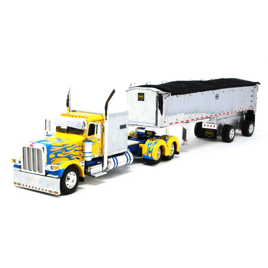 Peterbilt 389 w/MAC Coal Square Bottom Spread-Axle End Dump Trailer (Yellow w/Blue Flames)