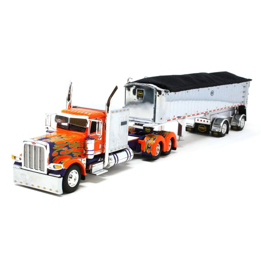 Peterbilt 389 w/MAC Coal Square Bottom Spread-Axle End Dump Trailer (Orange w/Purple & Green Flames)