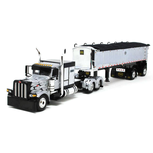 Peterbilt 389 w/MAC Coal Square Bottom Spread-Axle End Dump Trailer (Gray w/Black Flames)