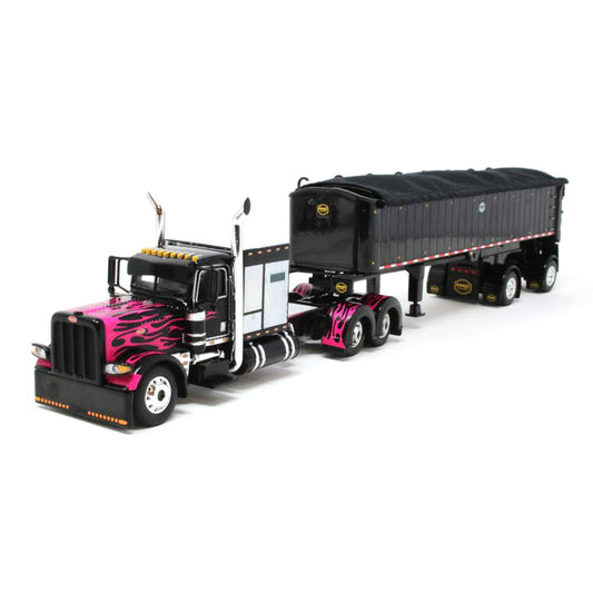 Peterbilt 389 w/MAC Coal Square Bottom Spread-Axle End Dump Trailer (Black w/Pink Flames)