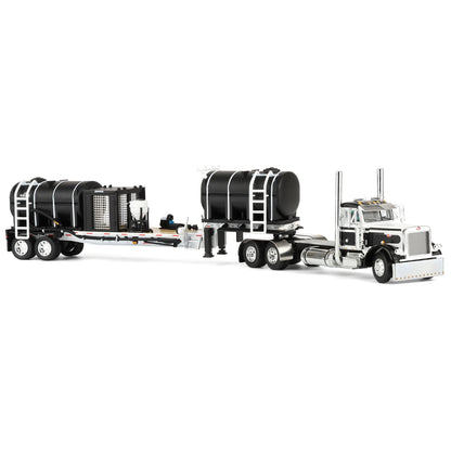 Model truck with a detailed trailer on a white background