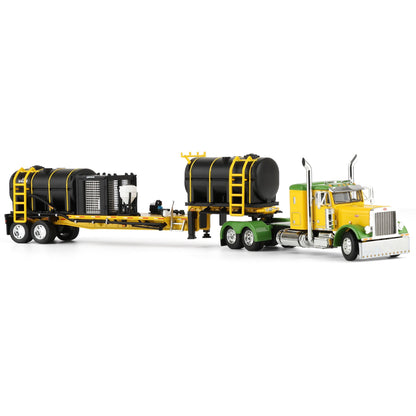 Model truck with a large trailer on a white background