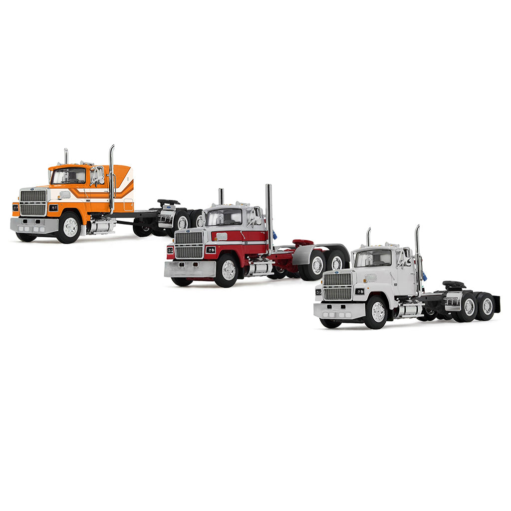 Ford LTL 9000 Truck Trio Set (White Day Cab, White/Red Sleeper Cab, White/Orange Sleeper Cab)