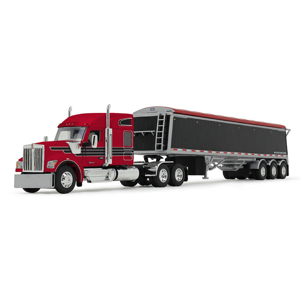 Kenworth W990 w/Lode King Distinction Tri-Axle Hopper Grain Trailer (Red/Black)