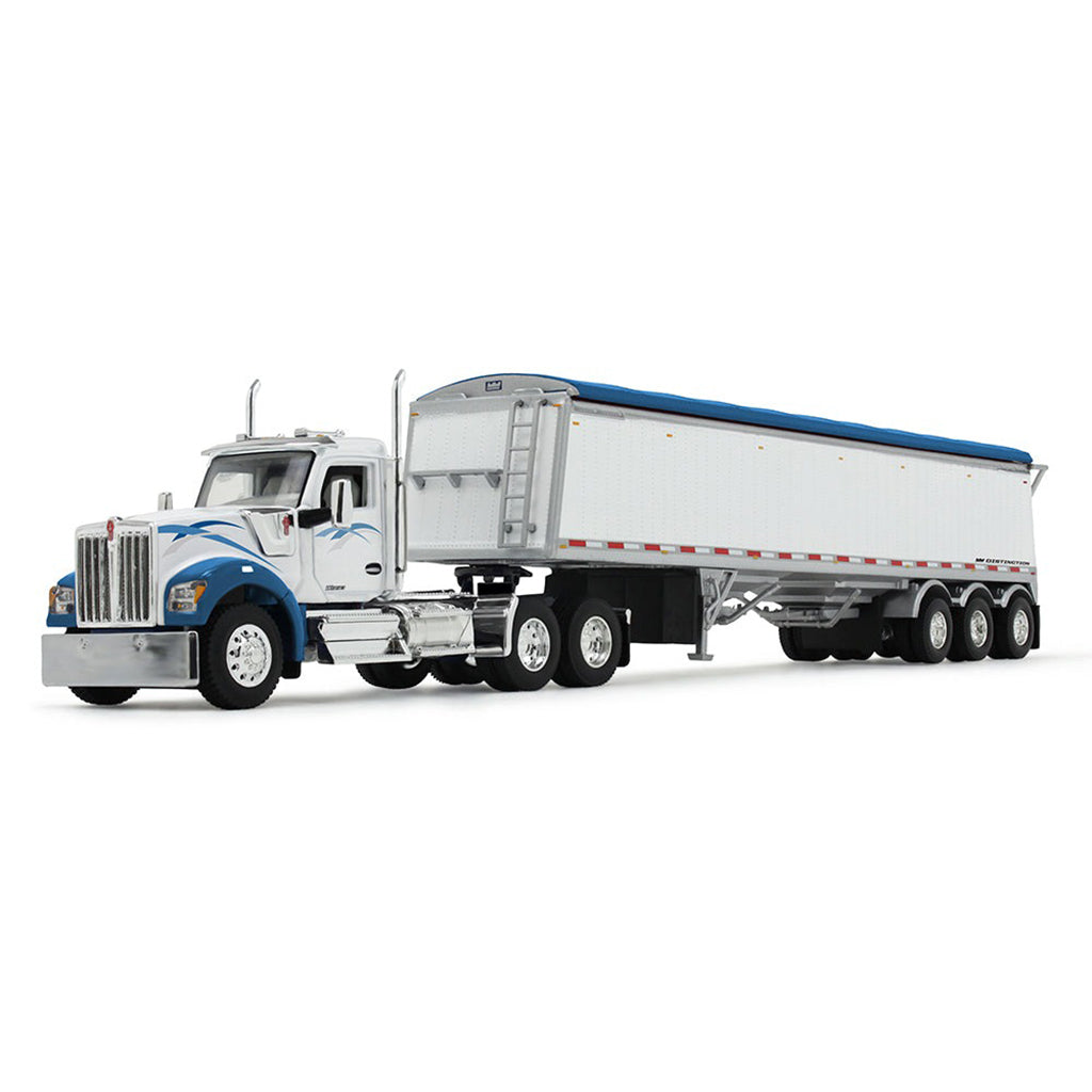 Peterbilt 379 Day Cab w/Lode King Distinction Tri-Axle Hopper Grain Trailer (White/Blue)