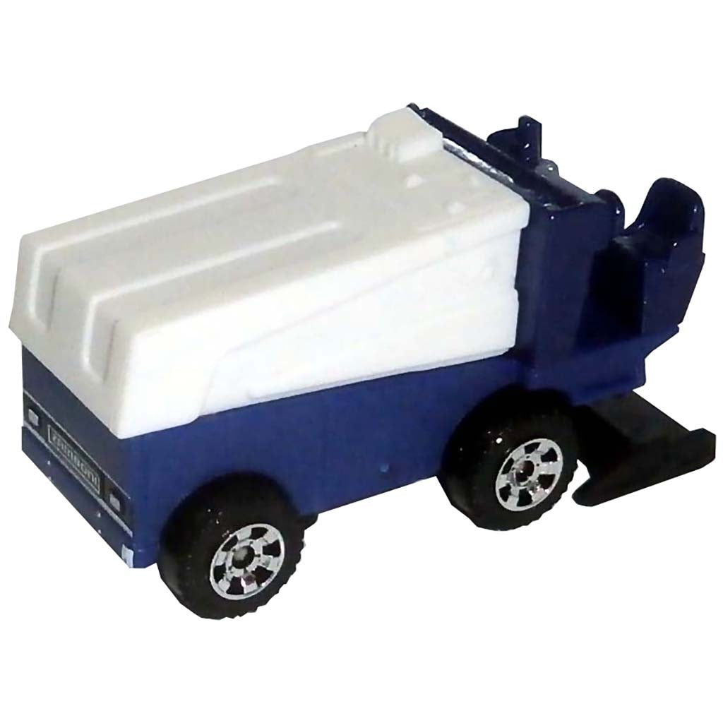 Small blue and white toy truck on a white background