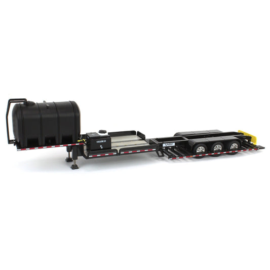 Trailer with a black tank and flatbed on a white background