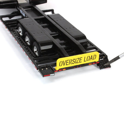 Black trailer with 'Oversize Load' sign on a white background