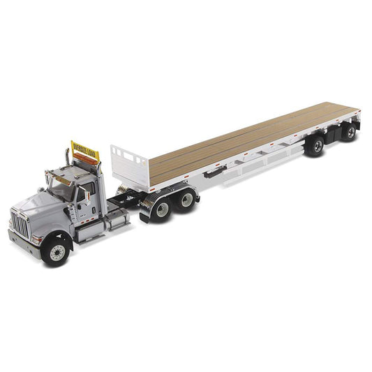 International HX520 w/53' Spread Axle Flatbed Trailer (Light Gray/Silver)