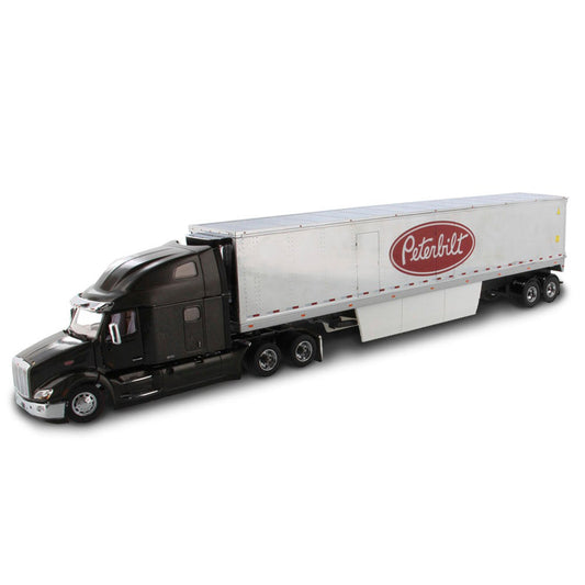 Peterbilt 579 UltraLoft Sleeper Cab Tractor (Legendary Black) w/53' Refrigerated Goods Trailer (Chrome Plated)