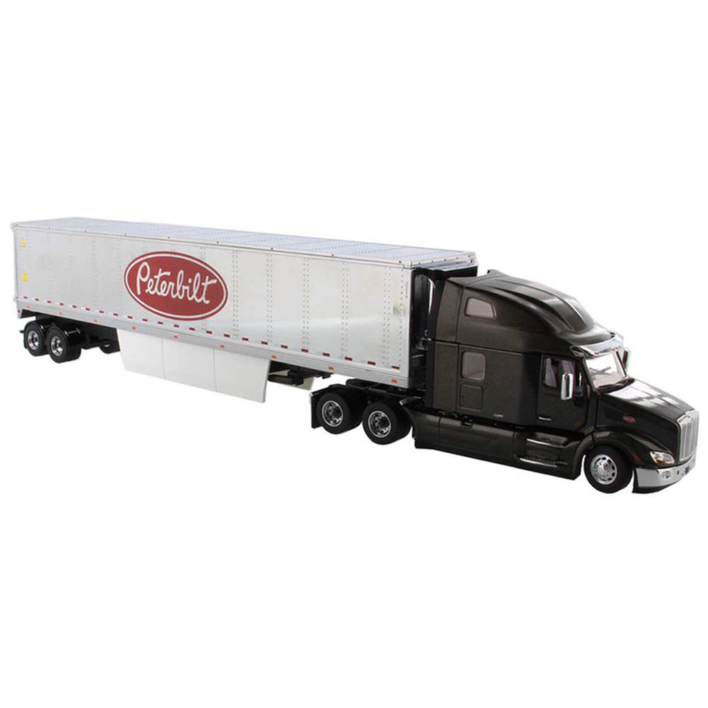 Peterbilt 579 UltraLoft Sleeper Cab Tractor (Legendary Black) w/53' Refrigerated Goods Trailer (Chrome Plated)