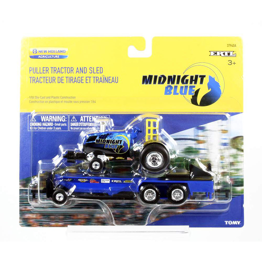 New Holland Pulling Tractor w/Pulling Sled "Midnight Blue" (On Card)