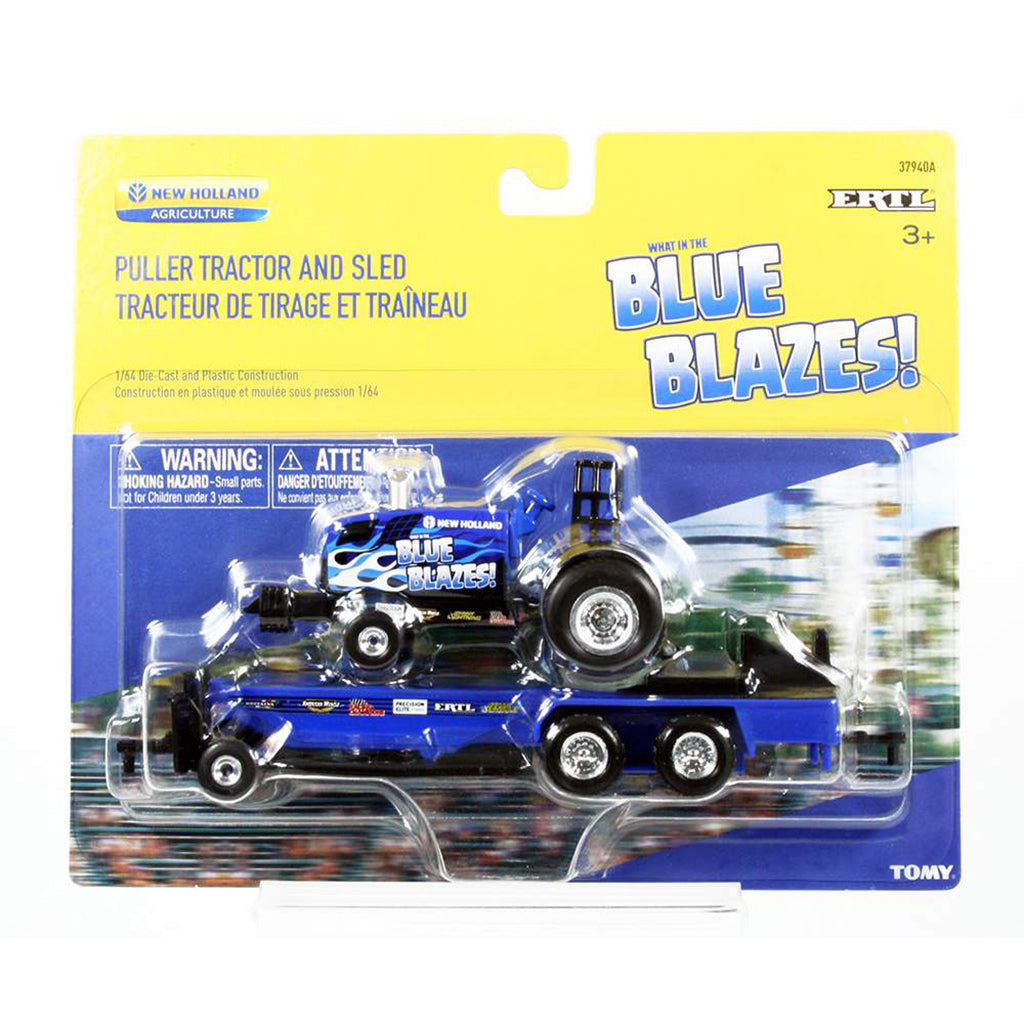 New Holland Pulling Tractor w/Pulling Sled "Blue Blazes!" (On Card)