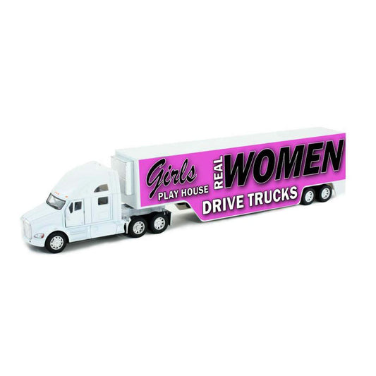 2011 Kenworth T700 w/Race Car Trailer "Girls Play House Real Women Drive Trucks" (White/Pink)