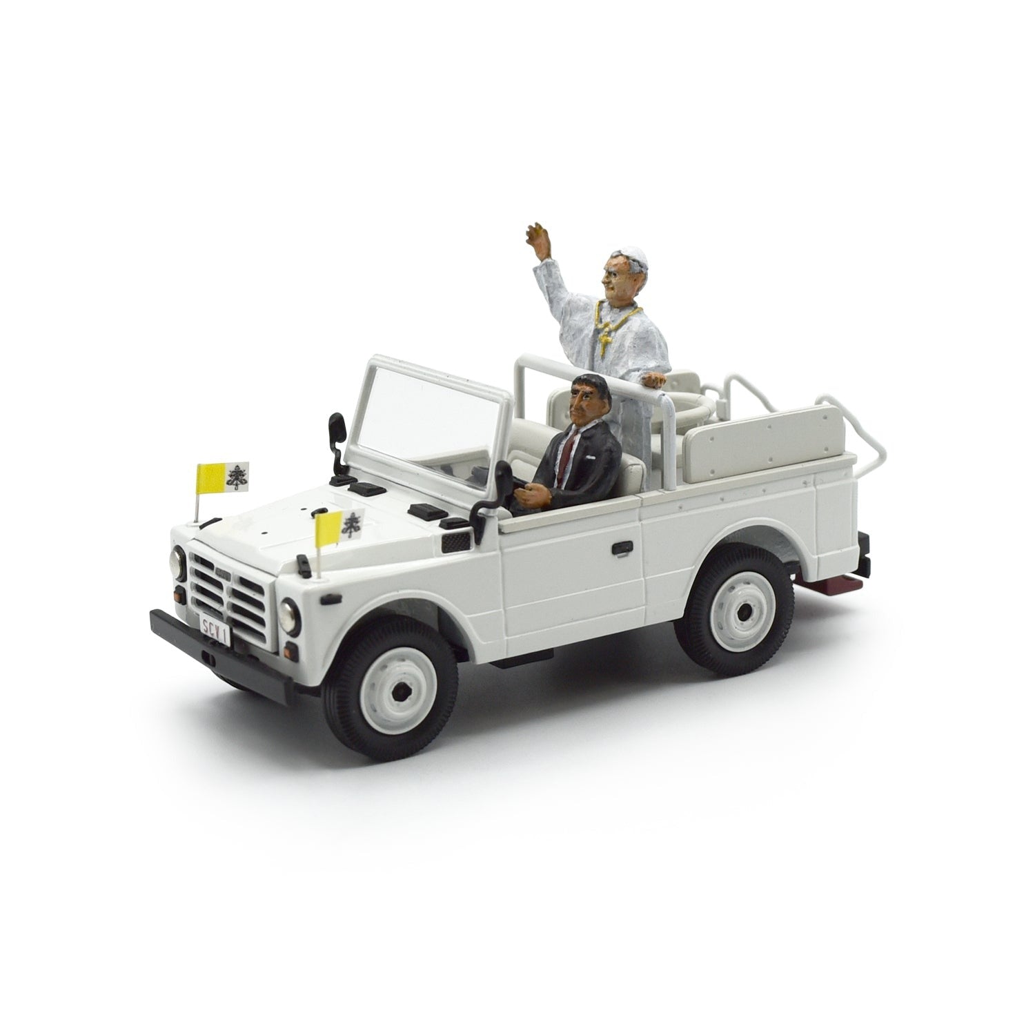 1980 Fiat 1107 Nuova Campagnola (White) with Pope Figure and Driver "Vatican Series"
