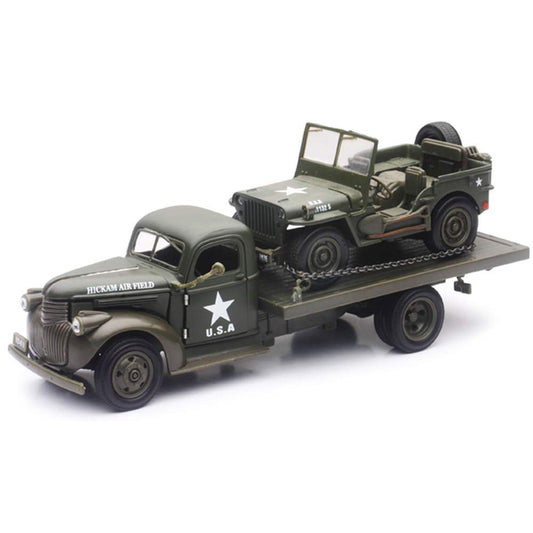 1941 Chevy Flatbed Truck w/Willys 1/4 Ton Truck "Jeep" "U.S. Army" (Olive Drab)