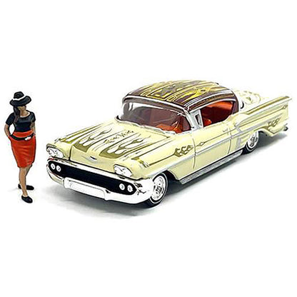 1958 Chevrolet Impala SS Lowrider (Light Yellow) w/Female Lowrider Enthusiast Figure