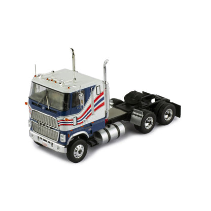 Model Ford CL 9000 truck with a blue and white color scheme on a white background