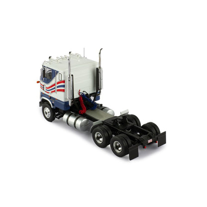 Model Ford CL 9000 truck with a blue and white color scheme on a white background