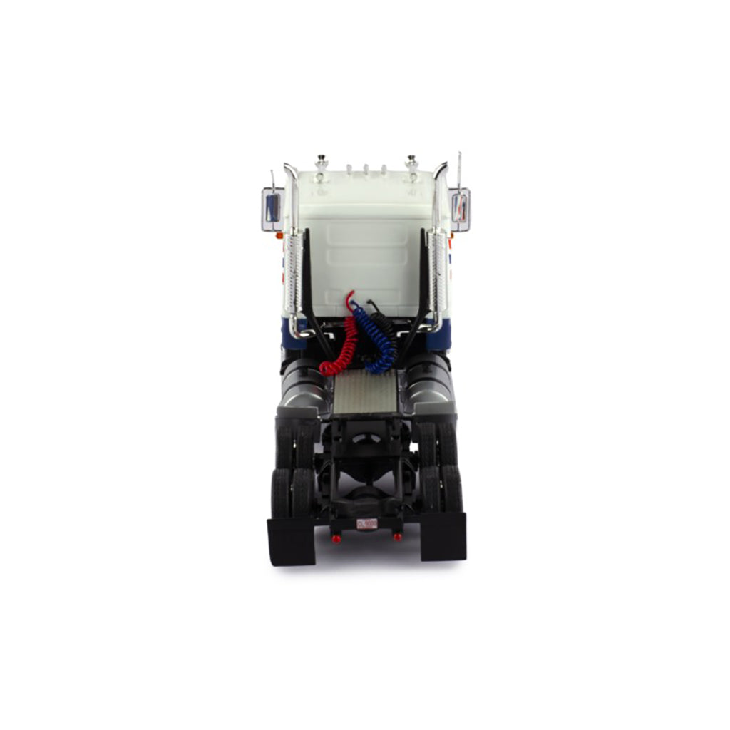 Model Ford CL 9000 truck with a blue and white color scheme on a white background