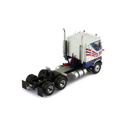 Model Ford CL 9000 truck with a blue and white color scheme on a white background