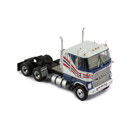 Model Ford CL 9000 truck with a blue and white color scheme on a white background