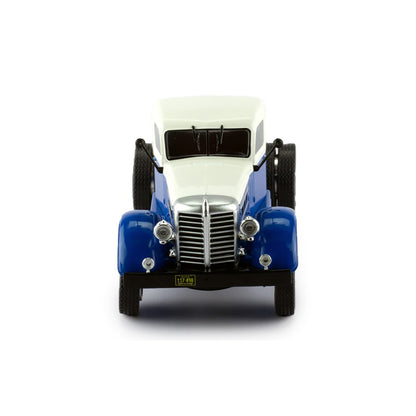 Model of a blue and white Federal truck on a white background